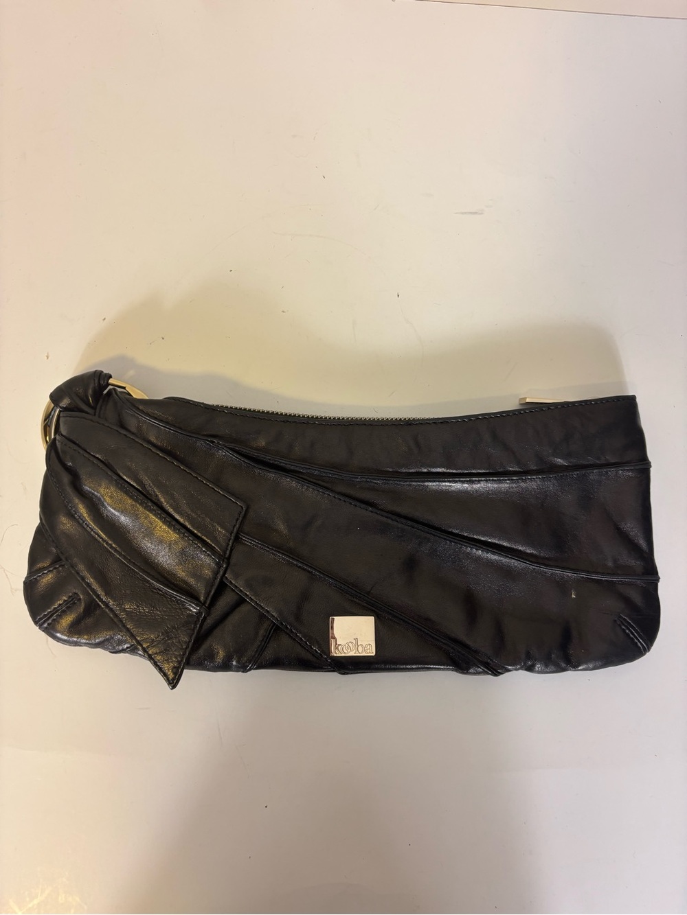 Kooba Black Leather Pleated Evening Clutch